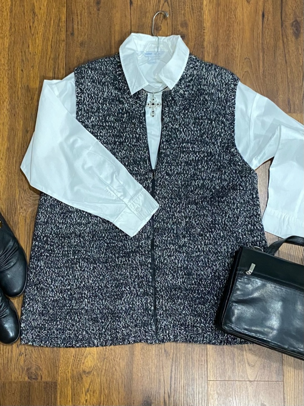 Talbots Black and White Marled Chunky Knit Vest 2X